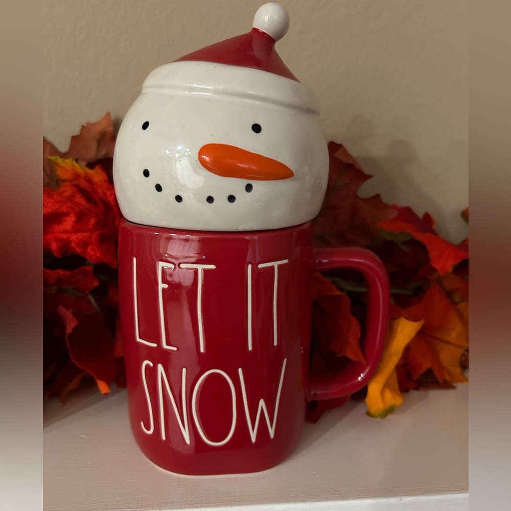 New Rae Dunn Let it Snow Mug with Snowman Topper